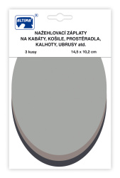 Nažehlovací záplaty jednobarevné ovály 3 ks - sv.šedá stř.šedá tm.šedá